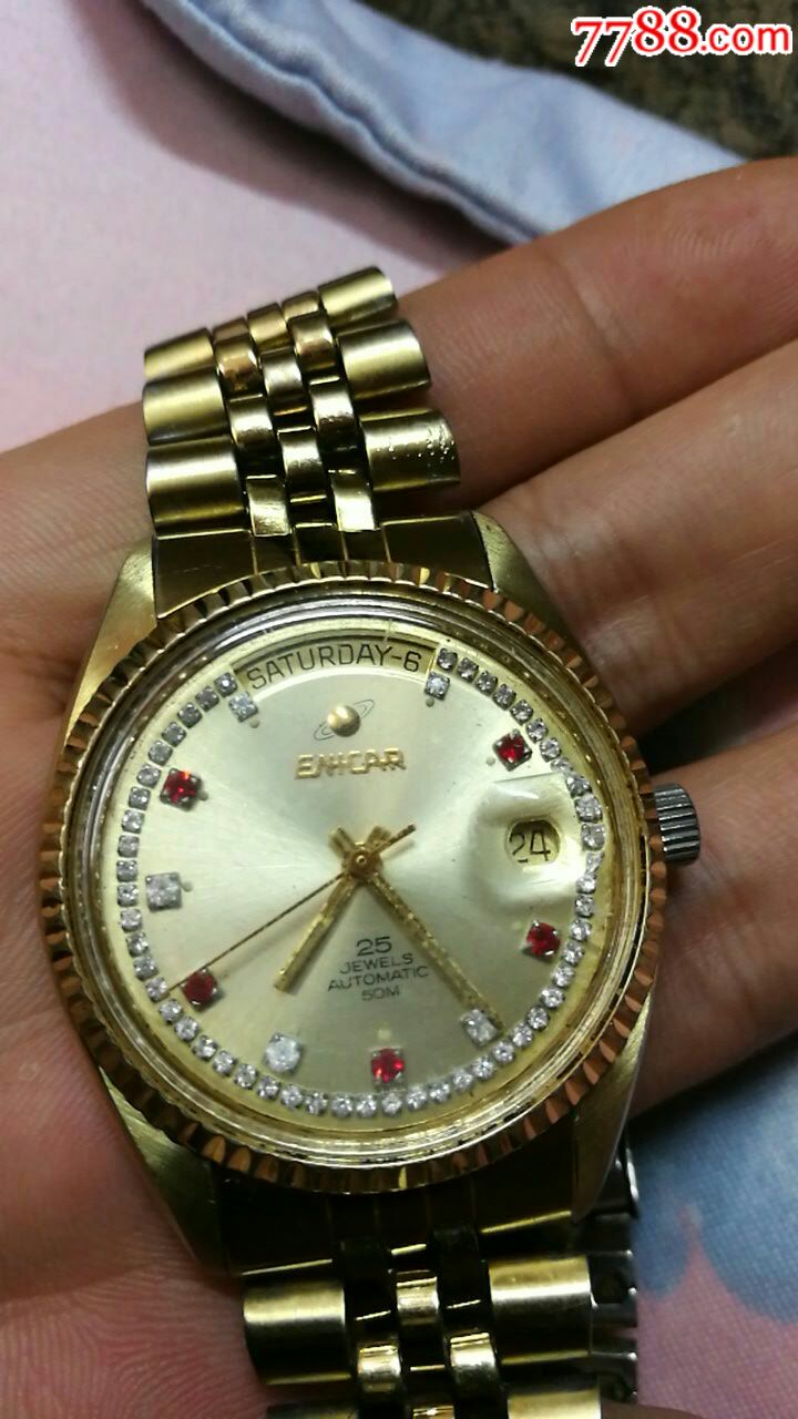 90年代英纳格王2169型自动男表!瑞士2834-2闪光微调定秒黄色机芯!