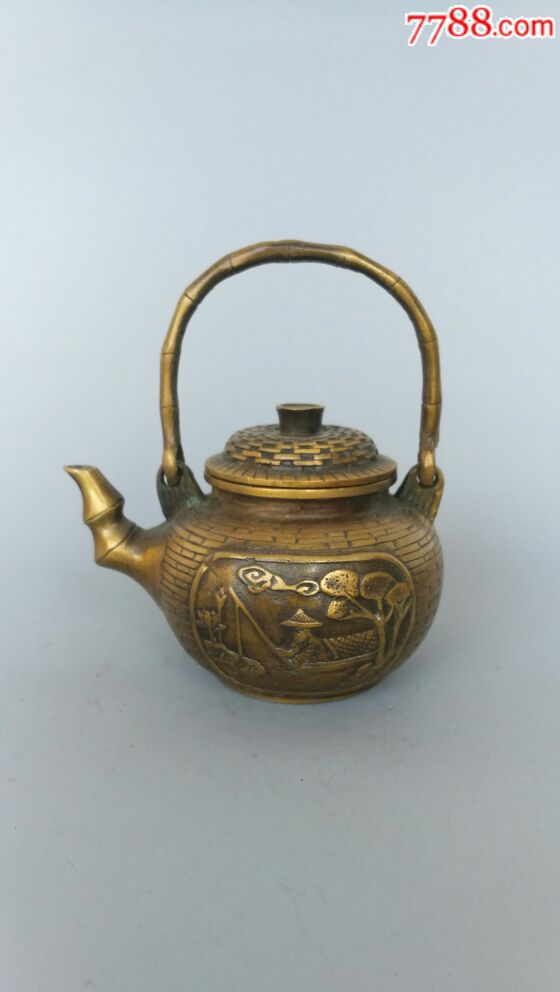 竹节小铜壶茶壶古玩收藏摆件