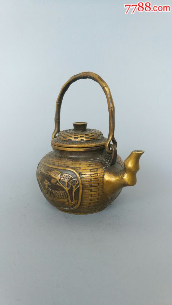 竹节小铜壶茶壶古玩收藏摆件