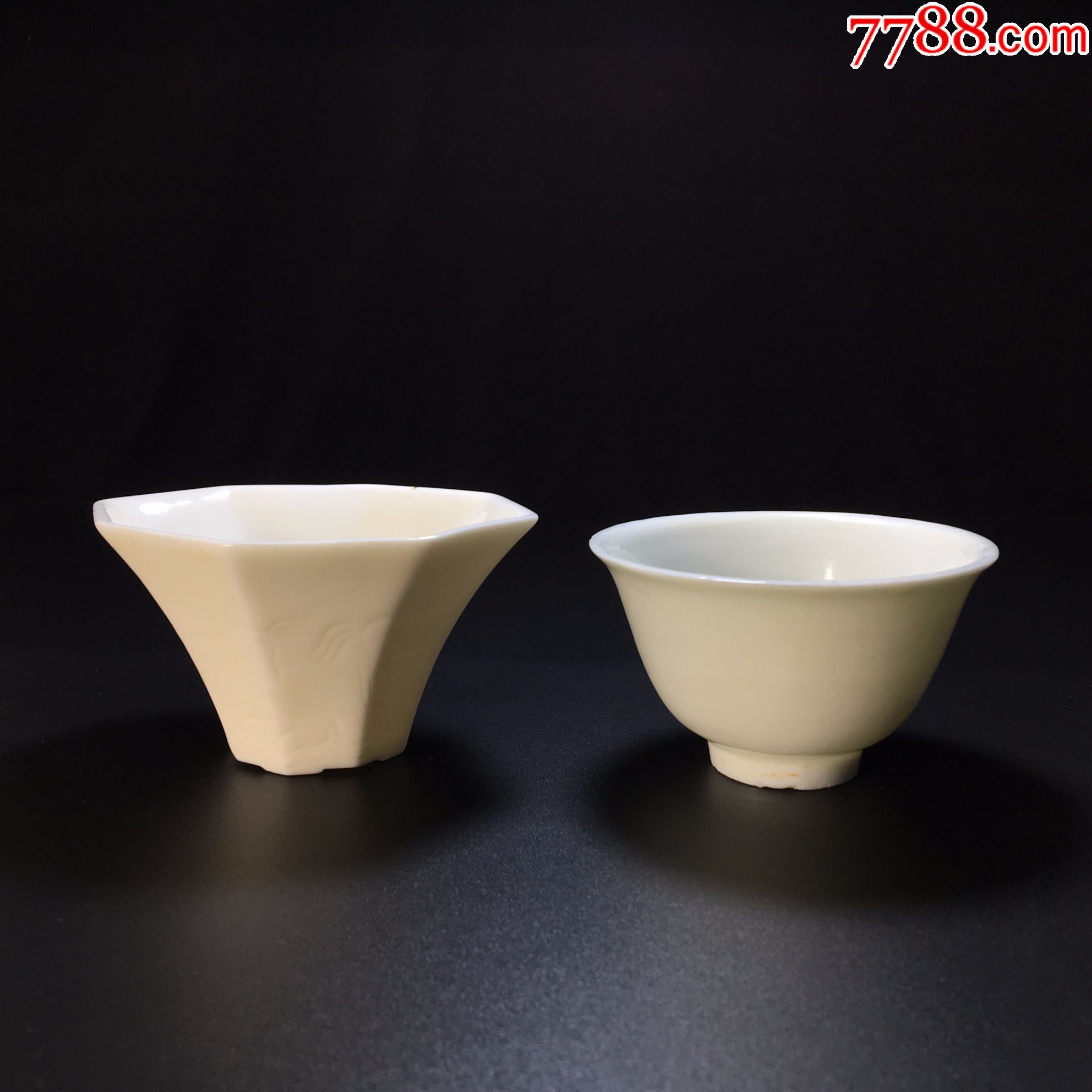 德化白瓷玉脂瓷老茶盏一对八方杯素杯