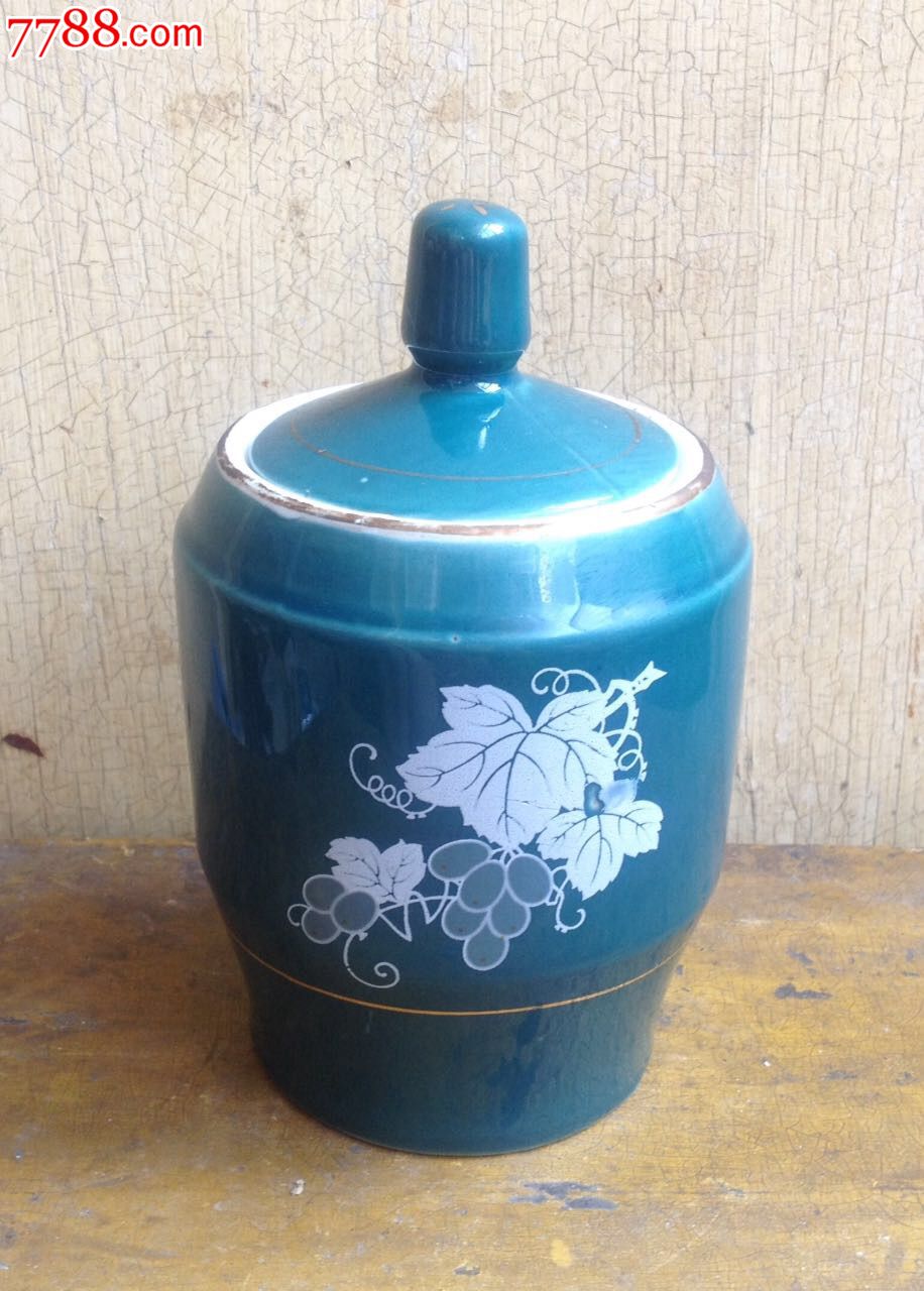 宣化二瓷,粉彩描金葡萄纹茶叶罐