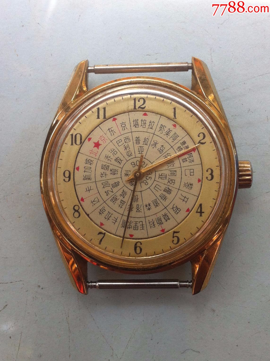 少见世界时间日月牌机械手表