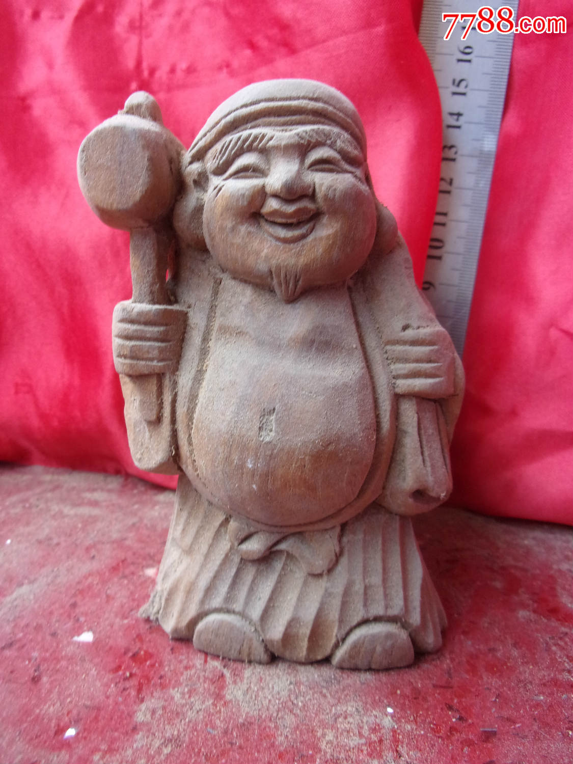 手工雕刻,九十年代出口木雕人像招财开运开心之神,香樟木雕刻