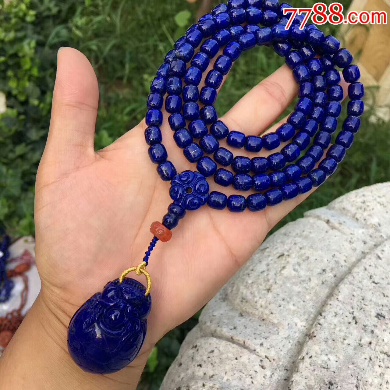 微白微少金青金石老形桶珠108佛珠手链