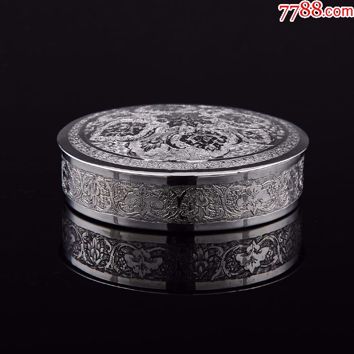 约90克伊朗875银手工錾花圆盒全美品西洋古董银器收藏