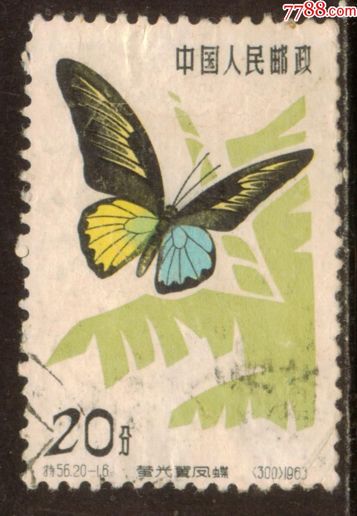 特56蝴蝶20-16信销邮票近上品(背微薄)