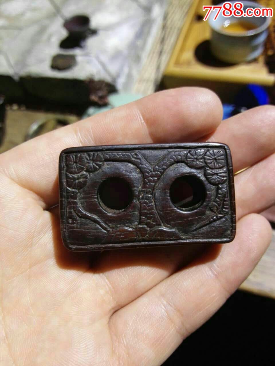 红木刻松竹二饼