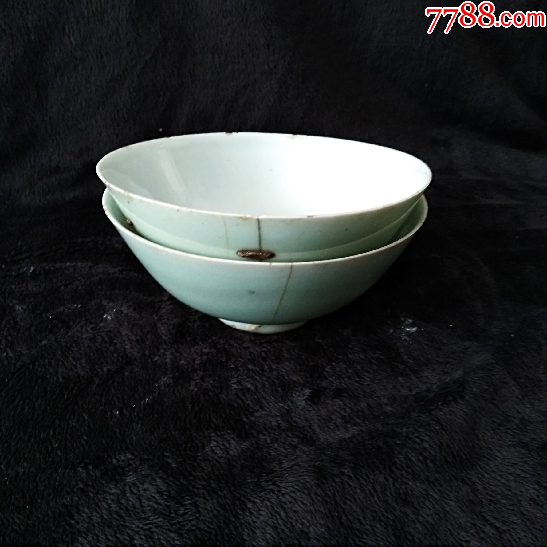 口径17清代豆釉带底款豆青釉碗包老瓷器秘色瓷单色釉老物件