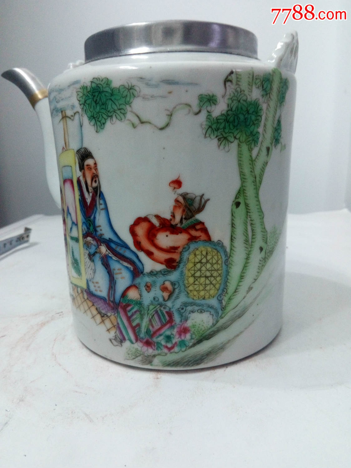 清末民国名家恭昌手绘三国故事茶壶三请先生振乾坤人物茶壶