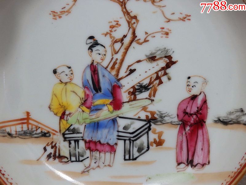 乾隆粉彩三娘教子人物绘画盘