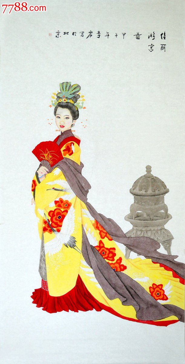 四尺全开工笔侍女人物画《佳丽游宫图》rw0307