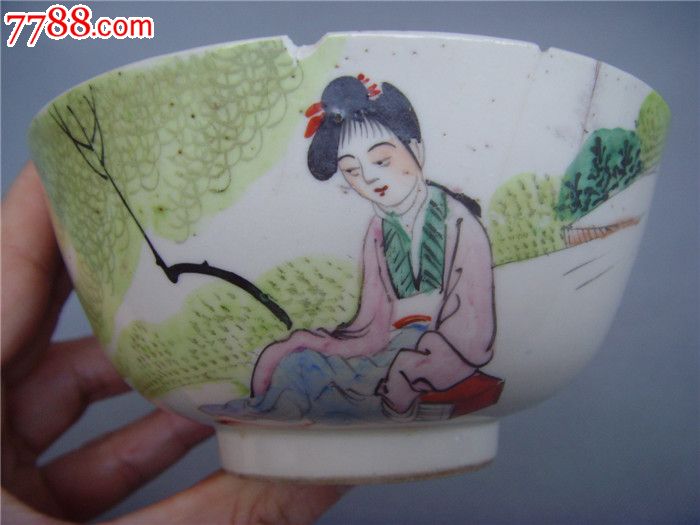 民国人物粉彩碗