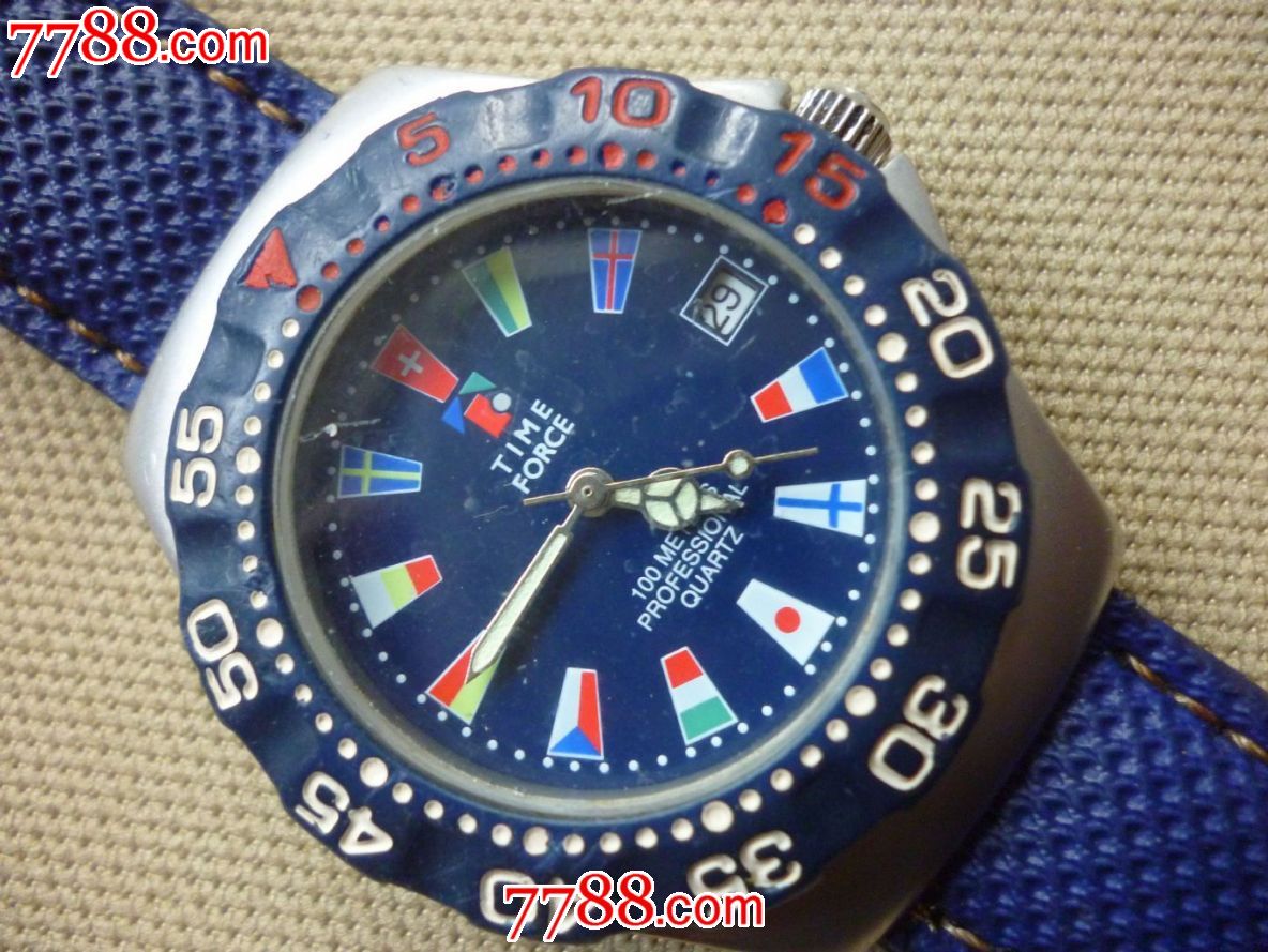 罕见!漂亮瑞士原装
国旗图案刻度【time.force】日历男士腕表!-手表