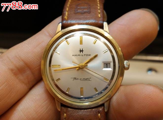低售!好品特殊盘面的汉密尔顿10k全包金"珍珠陀"单历表一块!