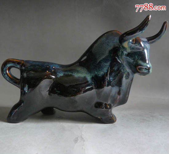 宜兴五朵金花/美陶/釉变/居家摆件/斗牛