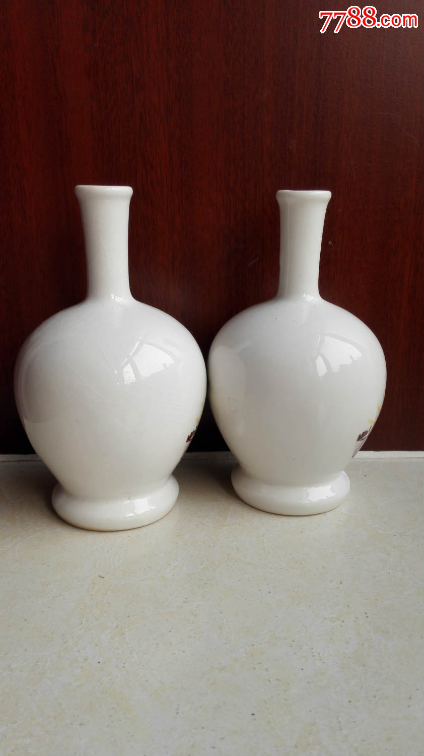 怀旧经典收藏瓷器文革经典图案庆丰收细脖小瓷瓶一对