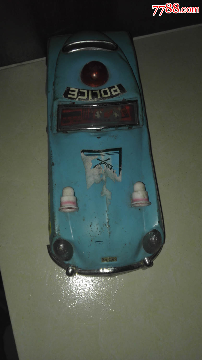 怀旧经典收藏七八十年蓝色铁皮警车玩具