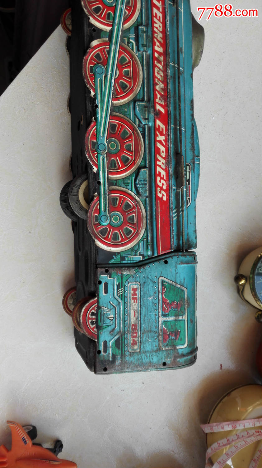怀旧经典收藏八十年代惯性mf604蓝色铁皮火车玩具