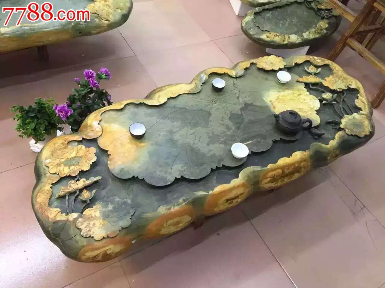 精品绿端荷花茶盘档装-实木茶盘-7788收藏