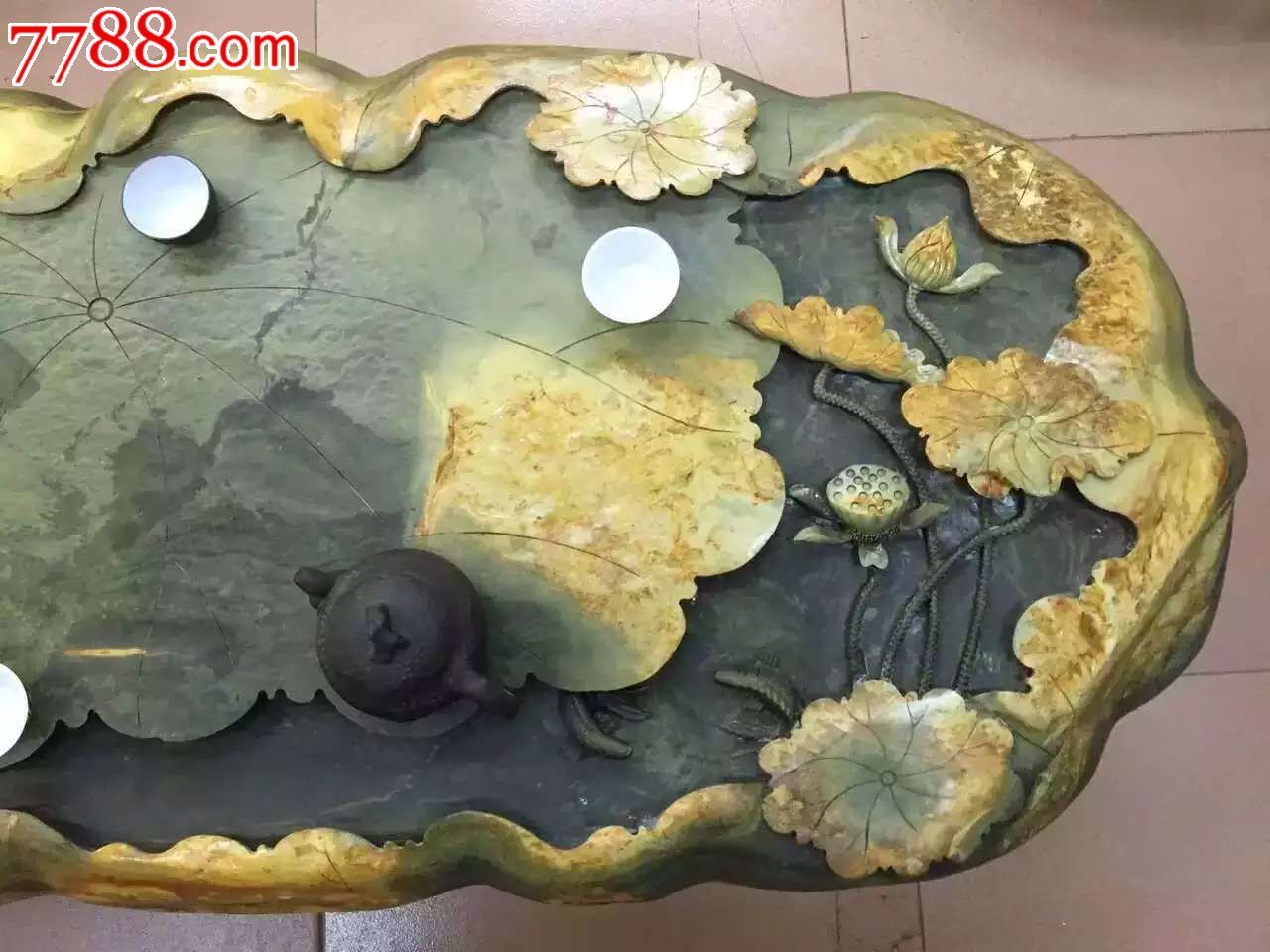 精品绿端荷花茶盘档装-实木茶盘-7788收藏
