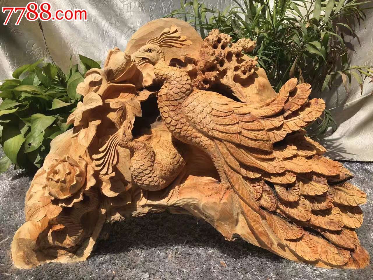 秦岭老料孔雀牡丹未打-议价-se39625216-木雕摆件-零售-7788收藏