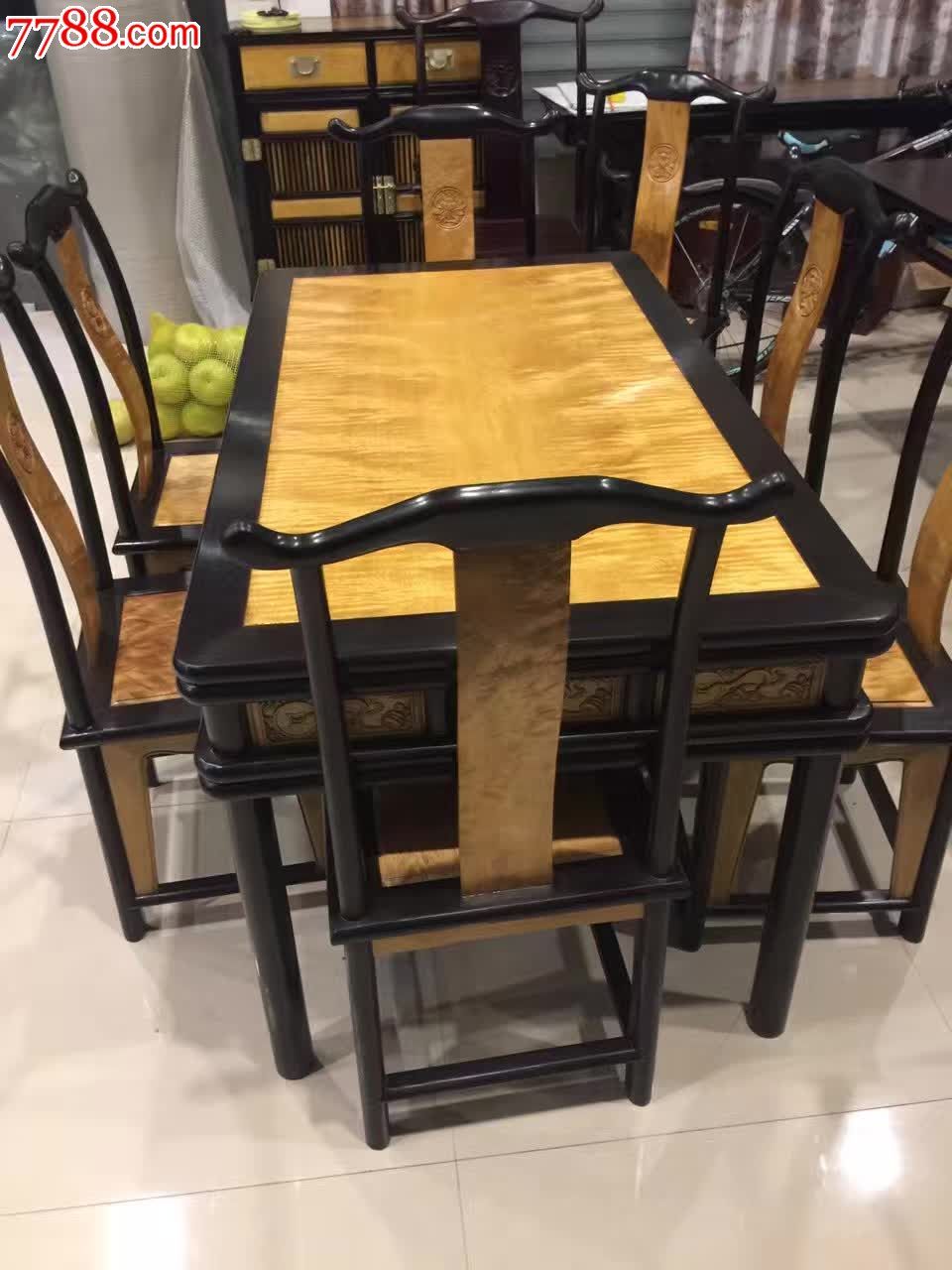 黑檀镶金丝楠方餐桌七_木桌/几/案_第1张_七七八八旧家具收藏