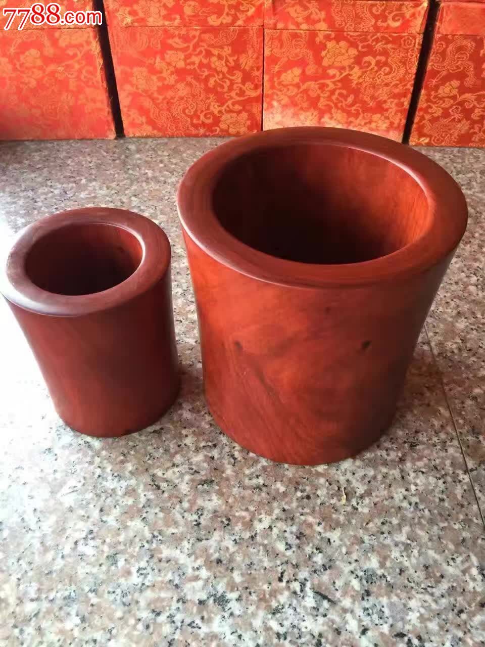 赞比亚血檀笔筒整料掏