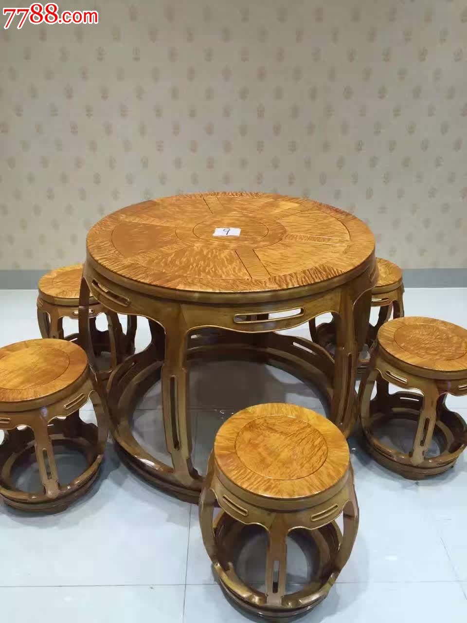 大叶楠圆鼓桌七件套这_其他木艺家具_第1张_7788旧家具