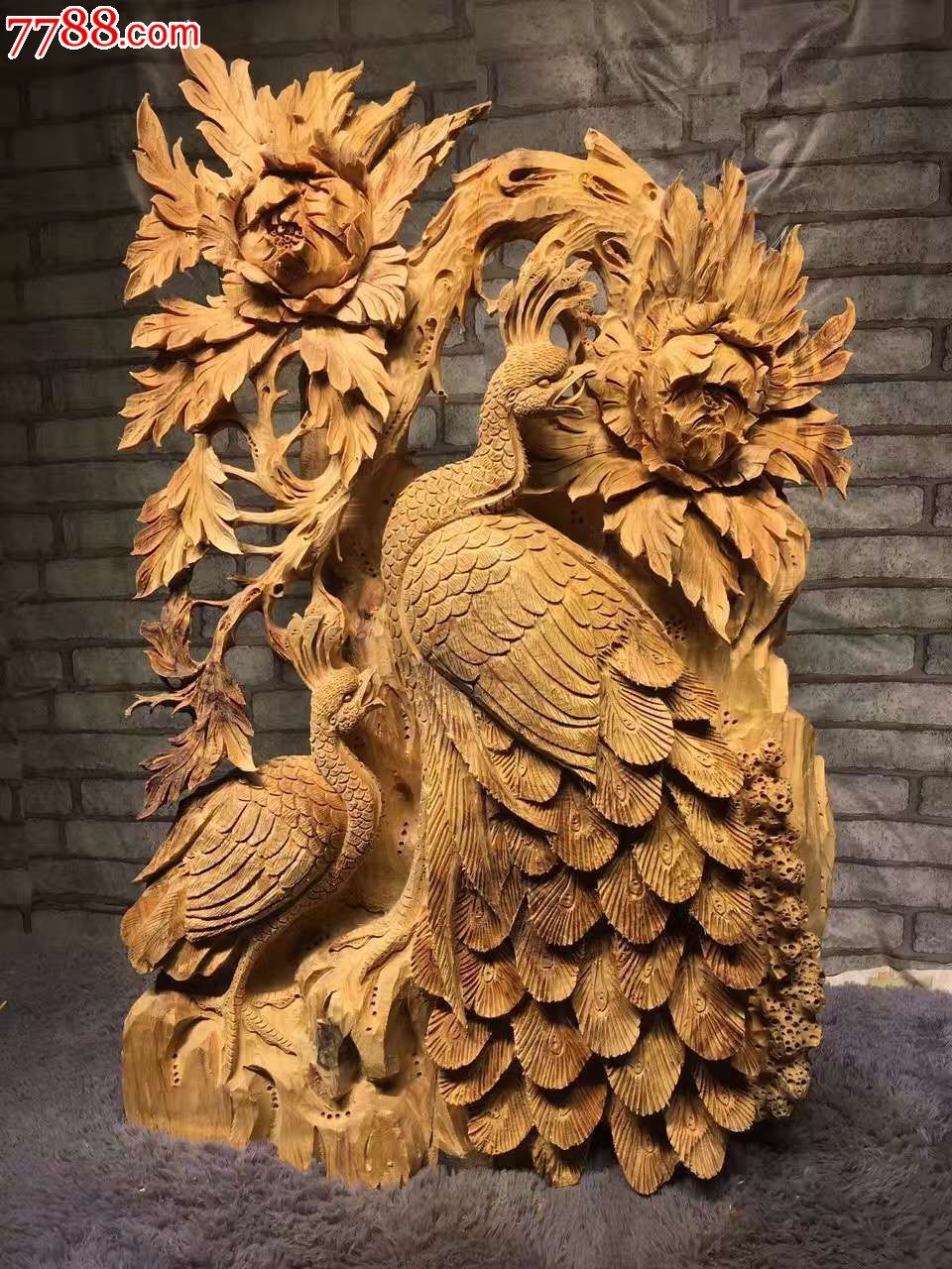 崖柏孔雀牡丹预售送框-议价-se43402193-木雕摆件-零售-7788收藏